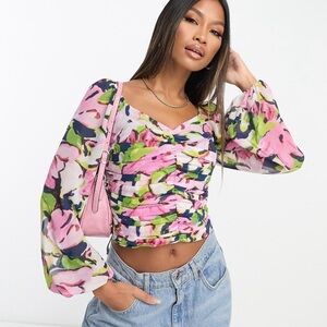 Abercrombie & Fitch floral top with sweetheart neckline